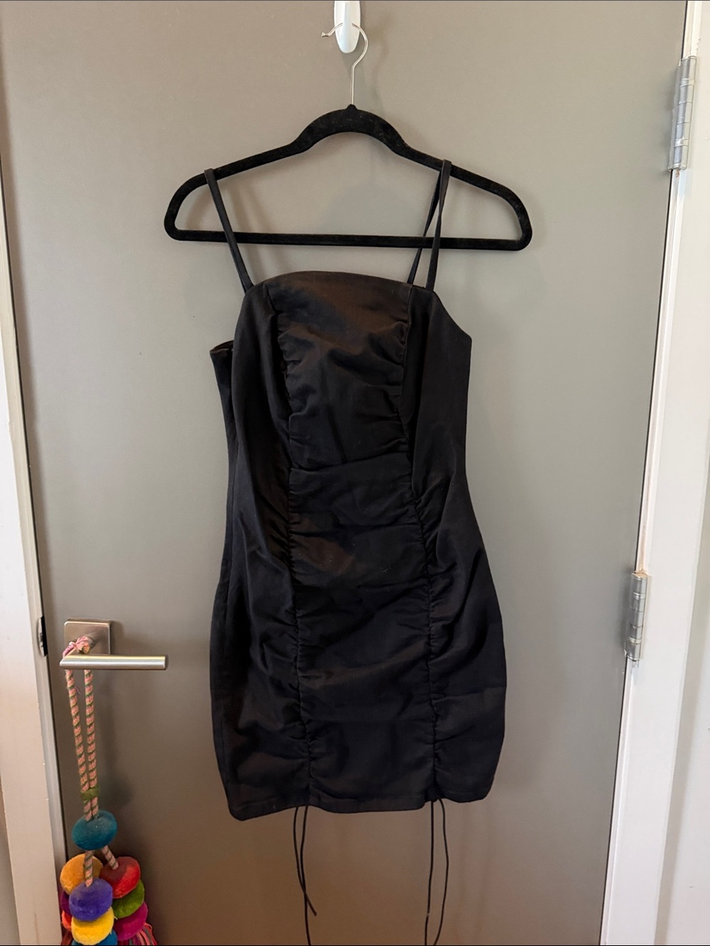 Topshop Black Ruched Spaghetti-Strap Mini Dress